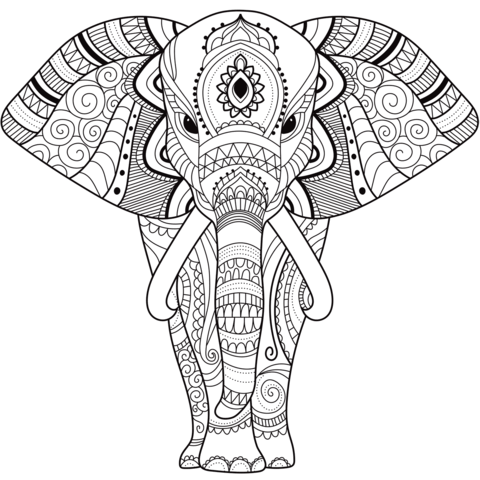 Zentangle Elephant Coloring Page